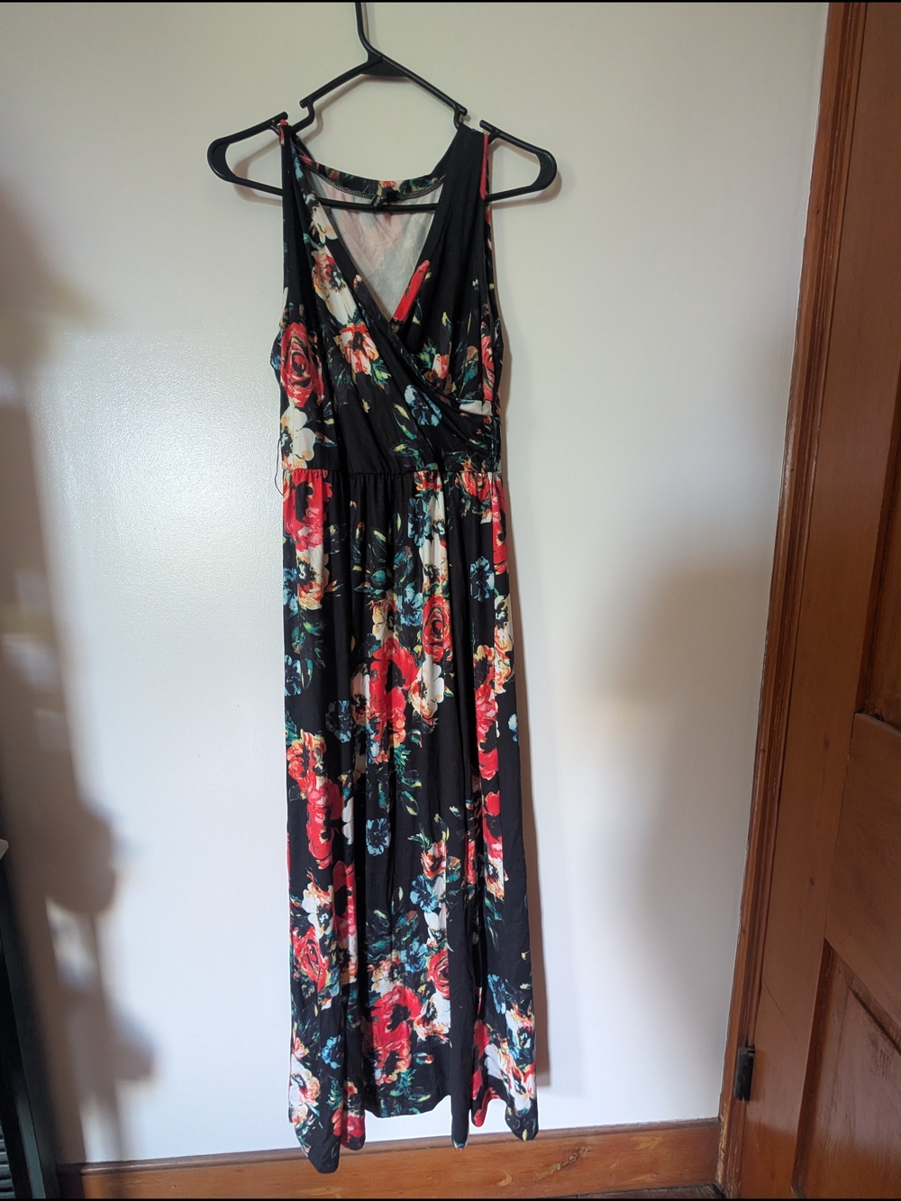 Floral Black Navy Dress with Red Rose Print